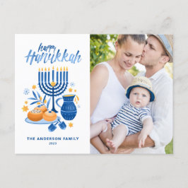 Festivals Wasserfarbe Menorah Happy Hanukkah Foto Feiertagspostkarte