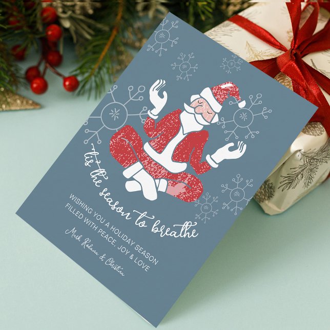 Festivals Yoga Feiertagskarte (Festive Yoga Santa Season to Breathe Holiday Card)