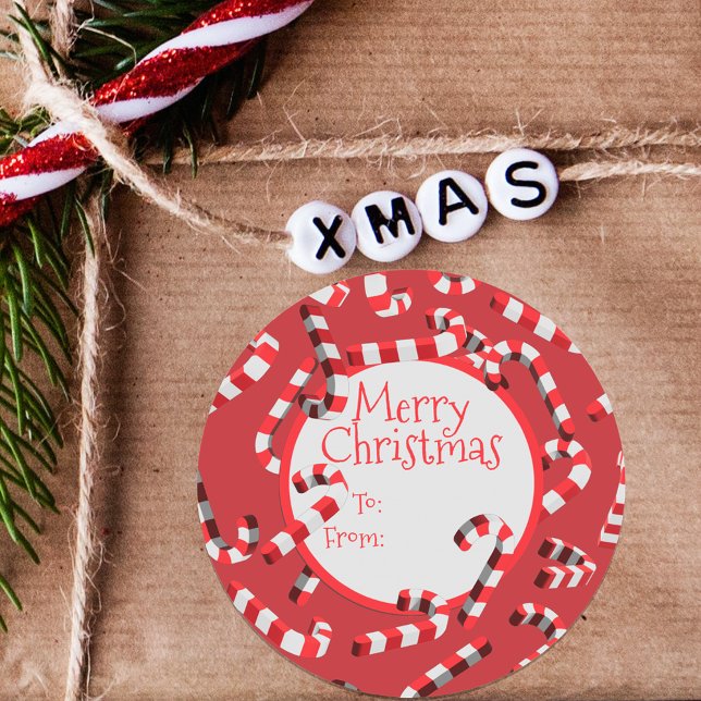 Festive 3D Candy Canes Frohe Weihnachten Runder Aufkleber (Von Creator hochgeladen)