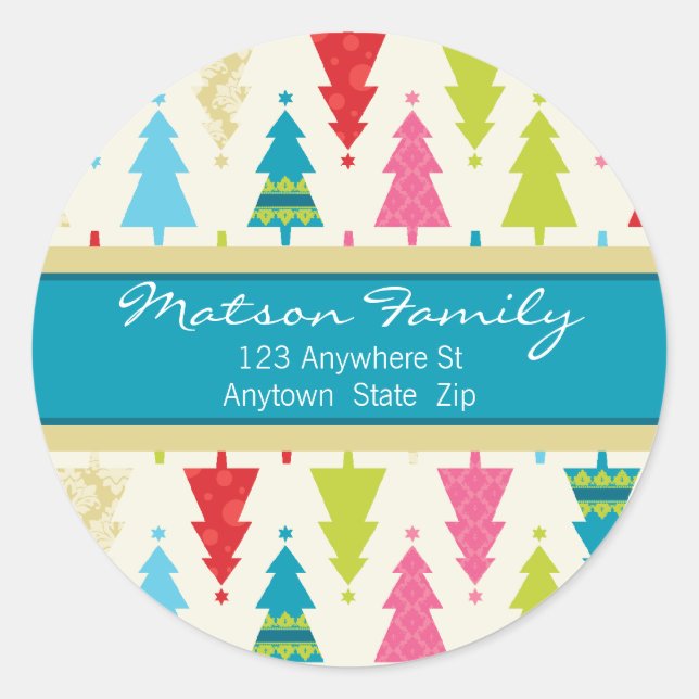 FESTIVE ADRESSE ETIKETTEN ::: patternedxmastree 1P Runder Aufkleber (Vorderseite)