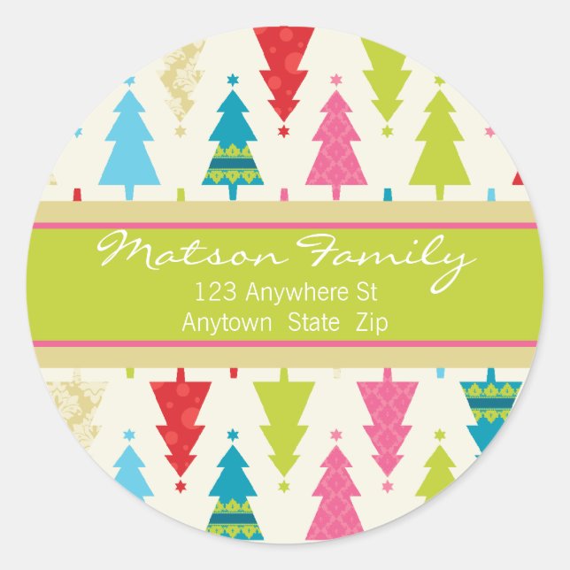FESTIVE ADRESSE ETIKETTEN: patternedxmastree 3 Runder Aufkleber (Vorderseite)