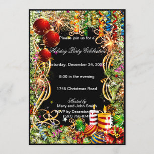 Festive Baubles Bougies Fête de Noël Invitation