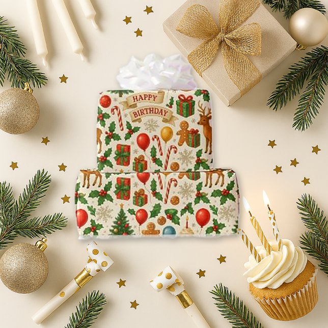 Festive Birthday Christmas Geschenkpapier (Von Creator hochgeladen)