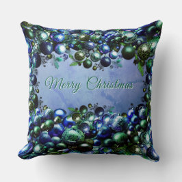 Festive Blue and Green Holiday Throw Pillow Kissen