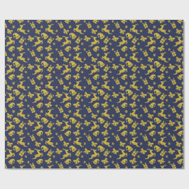 Festive Blue Gold Reindeer Christmas Holiday Geschenkpapier