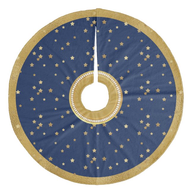 Festive Blue & Gold Stars Weihnachtsbaumrock Fleece Weihnachtsbaumdecke (Vorderseite)