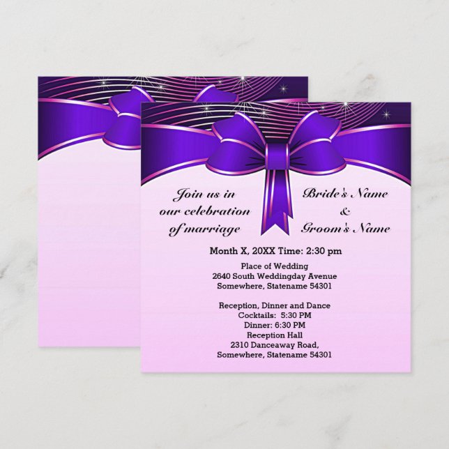 Festive Blue Ribbon Wedding 5.25" x 5.25" Einladun Einladung (Vorne/Hinten)