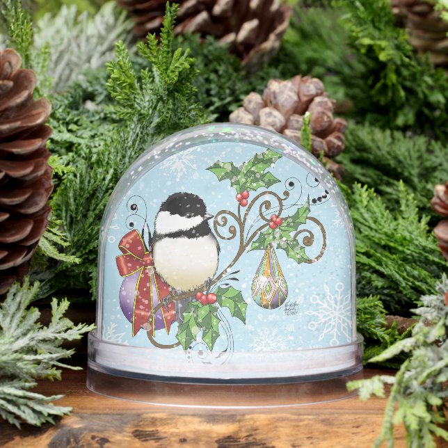 Festive Blue Vintage Christmas Chickadee Schneekugeln (Winter)
