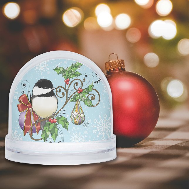 Festive Blue Vintage Christmas Chickadee Schneekugeln (Von Creator hochgeladen)