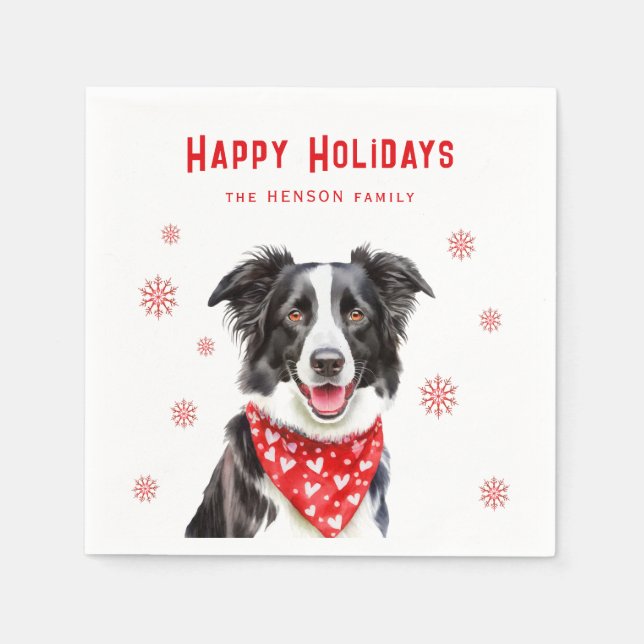 Festive Border Collie Red Heart Bandana Christmas Serviette (Vorderseite)