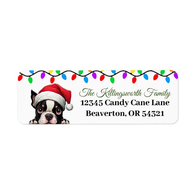 Festive Boston Terrier Noël Retour Étiquettes (Devant)