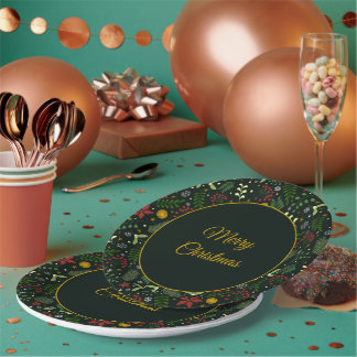 Festive Botanical Merry Christmas Plate  Pappteller