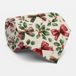 Festive Bow and Holly Christmas Pattern  Krawatte
