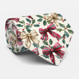 Festive Bow and Holly Christmas Pattern  Krawatte