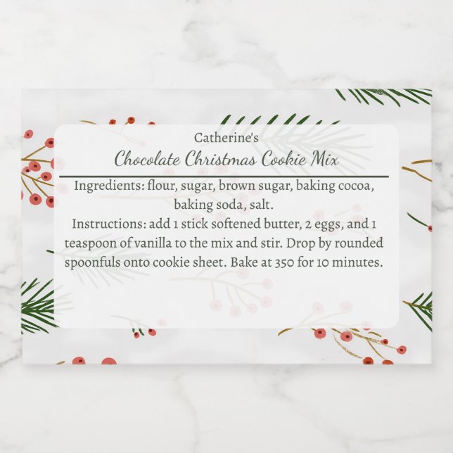 Festive Branches and Berries Christmas Baking Mix Lebensmitteletikett (Einzelnes Label)