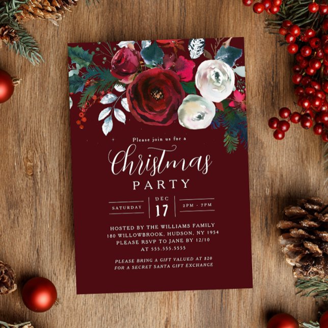Festive Burgundy Foliage Christmas Party   Einladung (Von Creator hochgeladen)