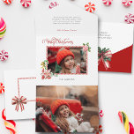 Festive Candy Cane Merry Christmas One Photo All In One Einladung<br><div class="desc">Fun,  colorful and whimsical candy cane style frame and watercolor Christmas candy surrounding a one-photo landscape aspect template with a unique custom candy cane Merry Christmas greeting. The panels feature complementary graphics,  editable text fields and a bonus tearaway photo template.</div>