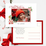 Festive Candy Cane Merry Christmas One Photo Feiertagspostkarte<br><div class="desc">Fun,  colorful and whimsical candy cane style frame and watercolor Christmas candy surrounding a one-photo landscape aspect template with a unique custom candy cane Merry Christmas greeting.</div>