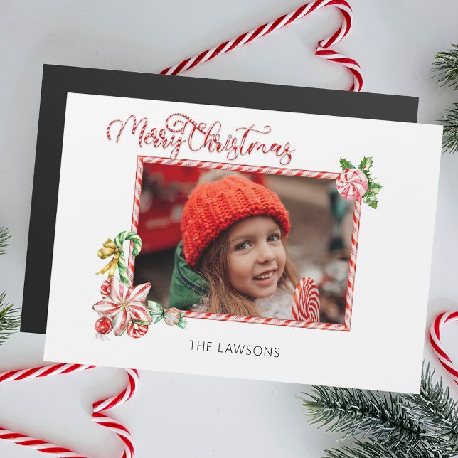 Festive Candy Cane Merry Christmas One Photo Magnetkarte (Von Creator hochgeladen)