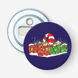 Festive Candy Cane & Snowy Holiday Art Flaschenöffner