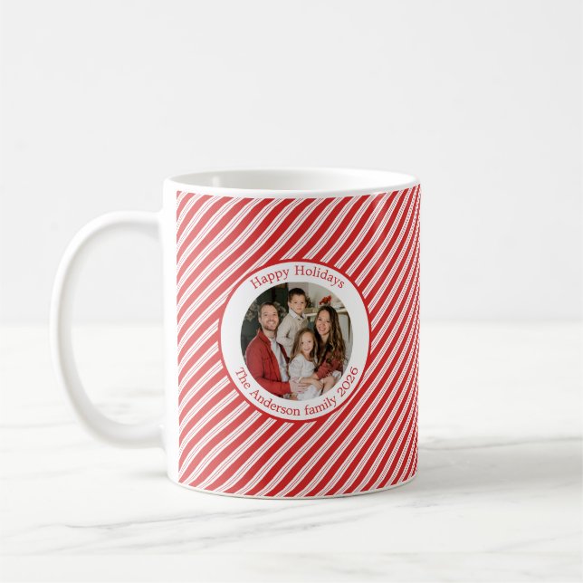 Festive Candy Cane Striped Christmas Red Photo Kaffeetasse (Links)