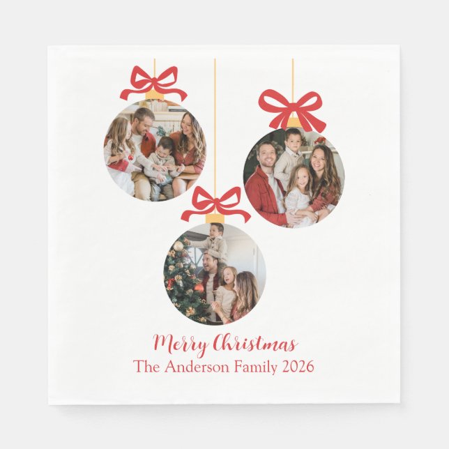 Festive Casual Merry Christmas Ornament Photo Red  Serviette (Vorderseite)