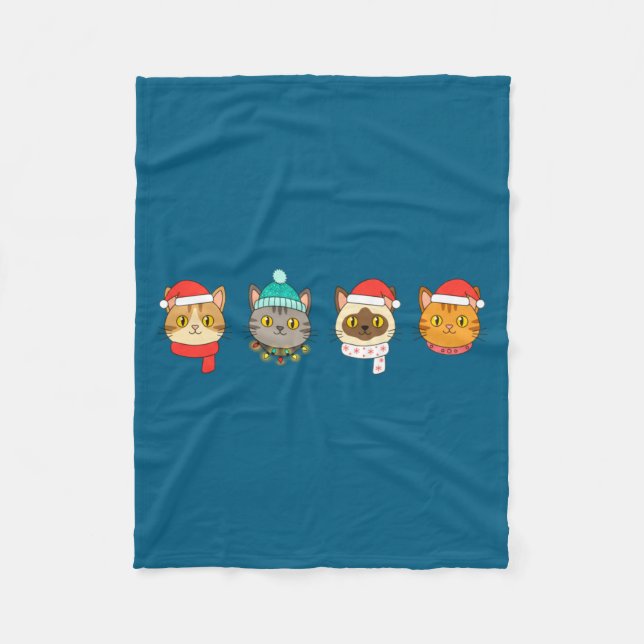 Festive Cat Lineup, Holiday Cat Art Cat Lovers, Ca Fleecedecke (Vorderseite)