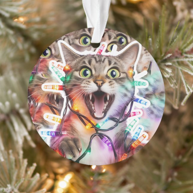 Festive Cat with Christmas Lights Ornament  (Arbre)