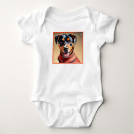Festive Cheer: Cozy Rottweiler Mix in Red Sweater Baby Strampler