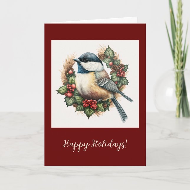 Festive Chickadee Plié Vacances / Carte de Noël (Devant)