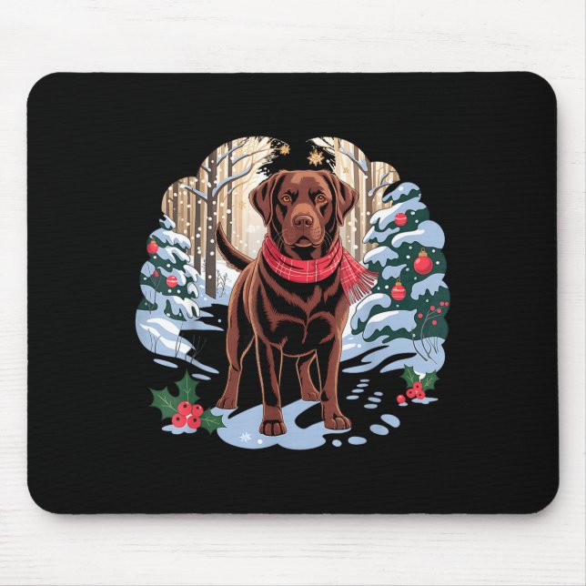 Festive Chocolate Lab In Snowy Forest Winter Xmas  Mousepad (Vorne)