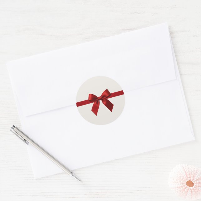 FESTIVE CHRISTMAS cute elegant red ribbon bow Runder Aufkleber (Umschlag)