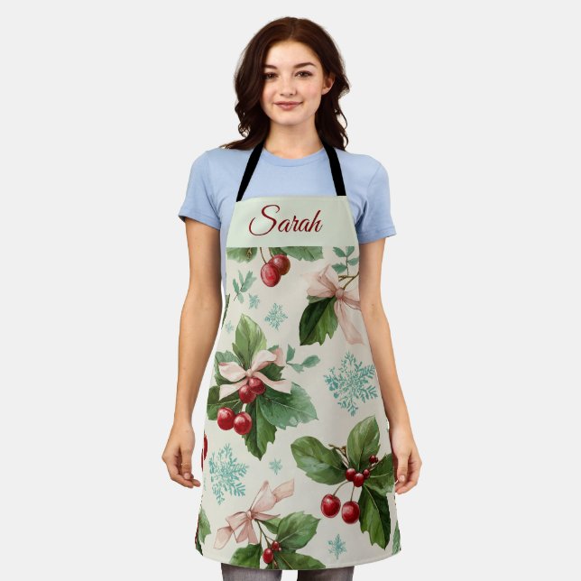 Festive Christmas Design Personalized Name Apron Schürze (Getragen)