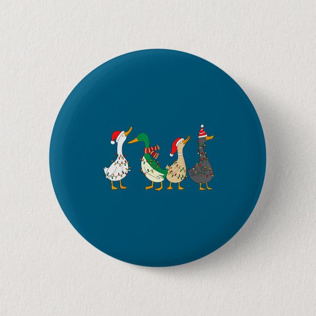 Festive Christmas Ducks Decorative Xmas Lights San Button (Vorderseite)