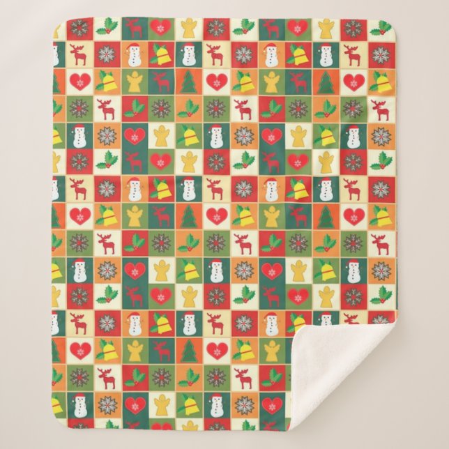 Festive Christmas Holiday Pattern Cozy Sherpa Sherpadecke (Vorderseite)