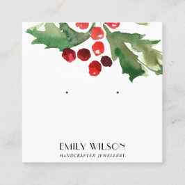 FESTIVE CHRISTMAS HOLLY BERRY STUD EARRING DISPLAY QUADRATISCHE VISITENKARTE