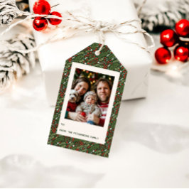 Festive Christmas Holly Leaf Holiday Photo Card Geschenkanhänger