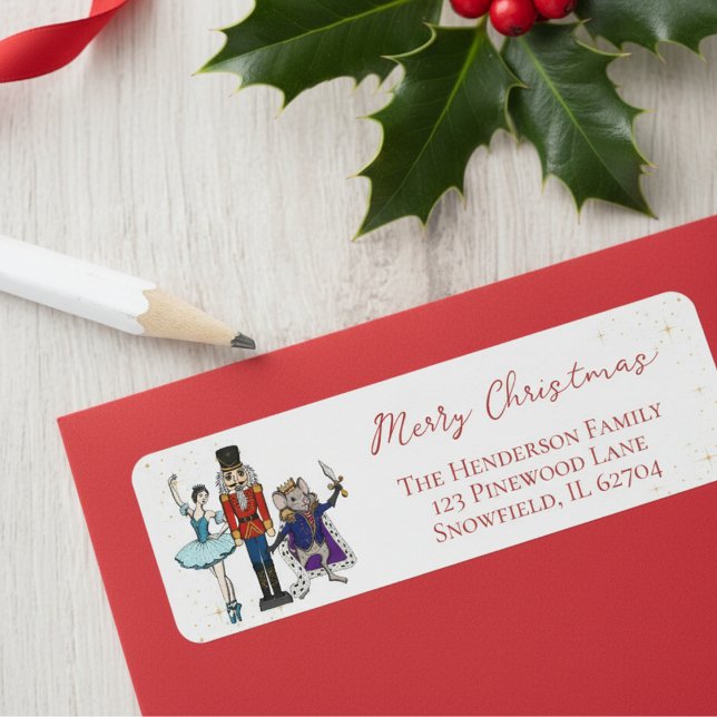 Festive Christmas Nutcracker Ballet Return Address (Colorful Festive Merry Christmas Seasonal Nutcracker Ballet Return Address Labels in Elegant White)