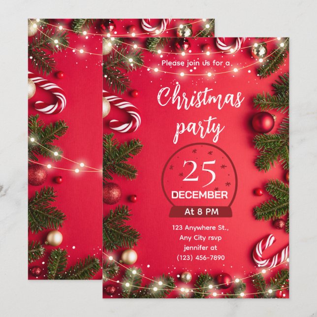 Festive Christmas Party Invitation Einladung (Vorne/Hinten)