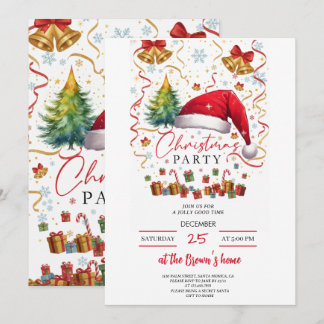 Festive Christmas Party Invitation Red Santa Hat