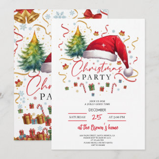 Festive Christmas Party Invitation Red Santa Hat