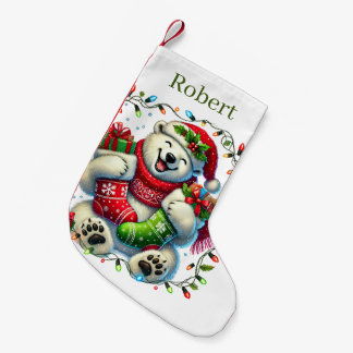 Festive Christmas polar bears add name Kleiner Weihnachtsstrumpf