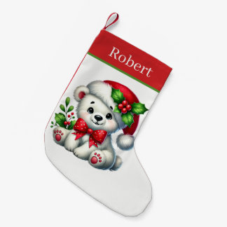 Festive Christmas polar bears add name Kleiner Weihnachtsstrumpf