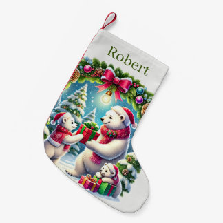 Festive Christmas polar bears add name Kleiner Weihnachtsstrumpf
