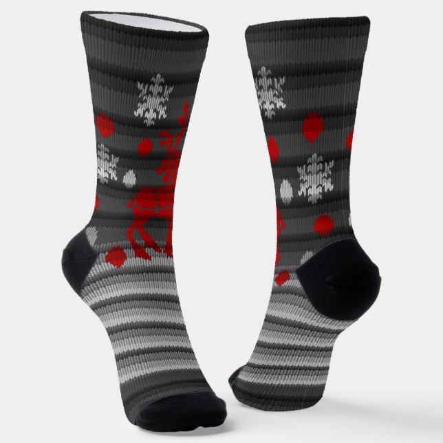 Festive Christmas Socks Reindeer Knit Print Socks Socken (Gewinkelt)