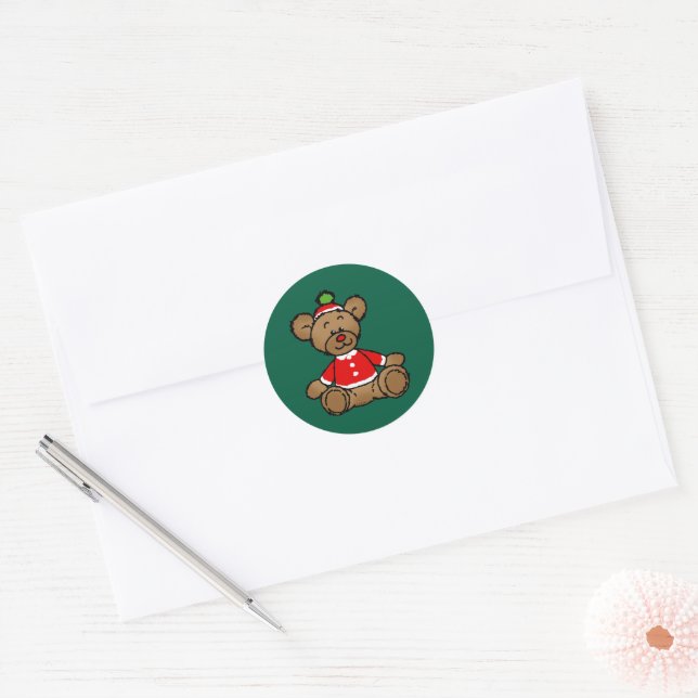 Festive Christmas Teddy Bear Design Runder Aufkleber (Umschlag)