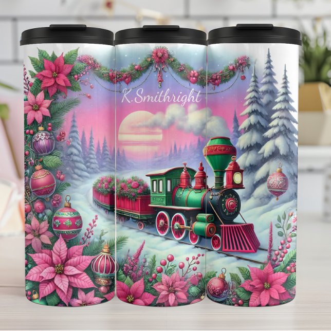 Festive Christmas Train Poinsettia Landscape Thermosbecher (Von Creator hochgeladen)