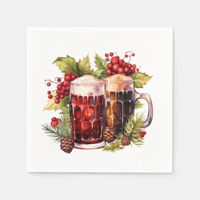 Festive Christmas watercolor beer drinking  Serviette (Vorderseite)