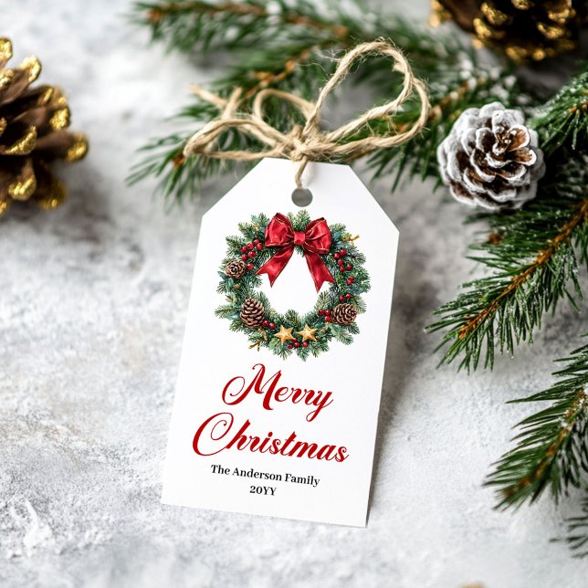 Festive Christmas Wreath Editable Holiday Tag Geschenkanhänger (Festive Christmas Wreath Editable Holiday Tag)