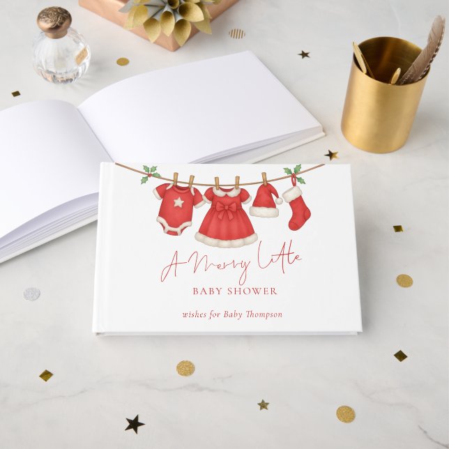 Festive Clothesline Christmas Baby Shower  Gästebuch (Vorderseite Offen)
